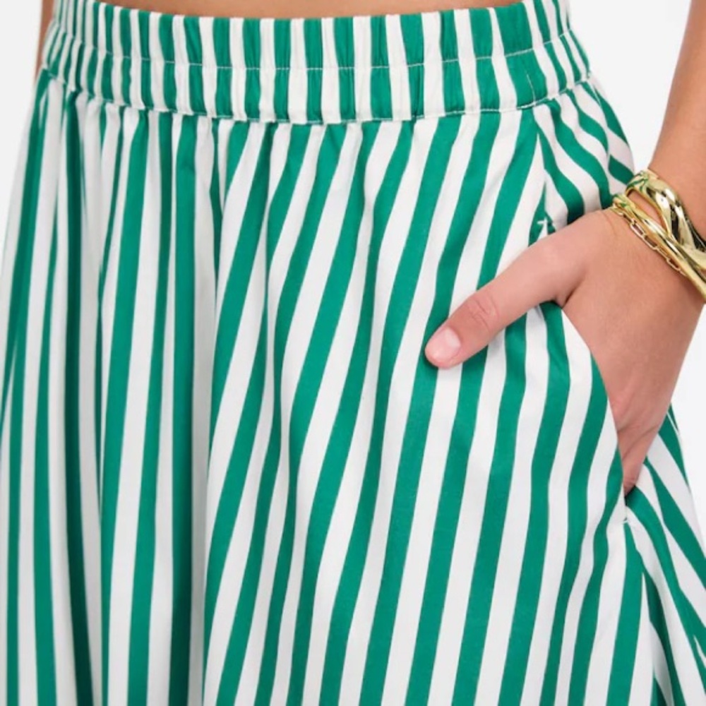 Madewell NWT Green and white striped poplin 100% cotton midi skirt - Picture 2 of 8